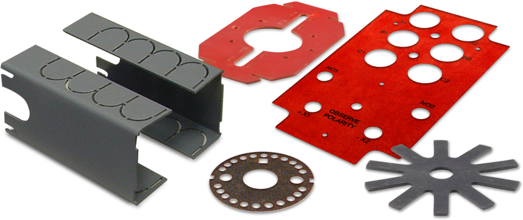 red, black, grey, and brown plastic stamping parts | Plastic stamping